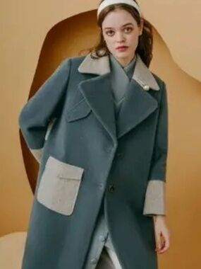 Petite Studio NYC 100% Wool Colorblocknn Coat Blue Beige XXS